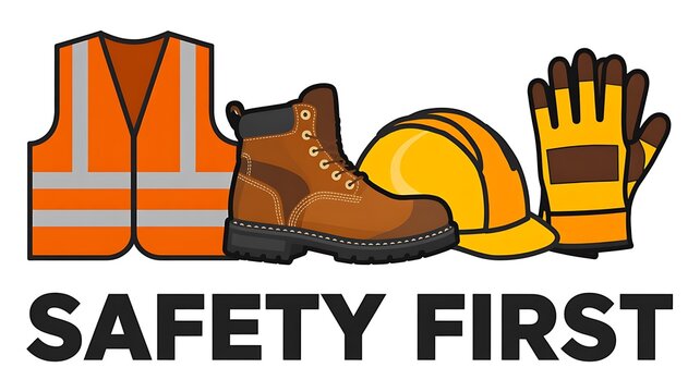 Safety equipment with helmet gloves boots and vest for workplace protection
