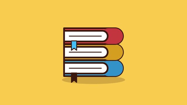 Colorful Books Animation Library Stack With Bookmarks Flat Design Graphic Element For Educational Content And Learning Materials Motion Background