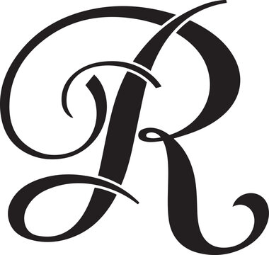Calligraphy letter r monogram design on transparent background for wedding invitations and luxury branding.