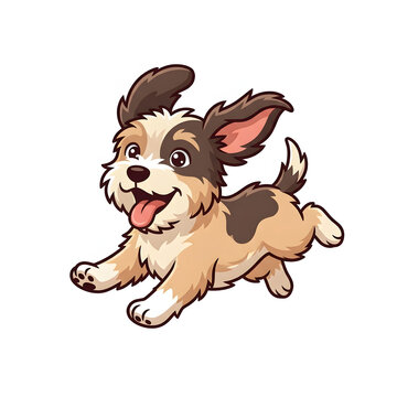 Cute cartoon puppy jumping with joy isolated on a white background