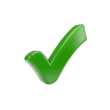 Shiny green 3d check mark icon isolated on transparent background