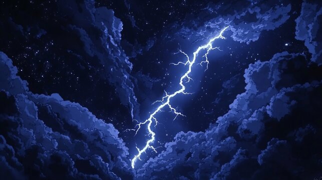 Dramatic blue lightning striking through dark stormy clouds, representing powerful weather and atmospheric conditions