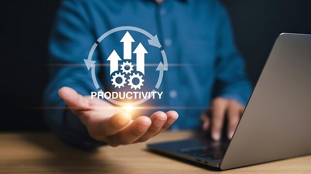 Professional businessman utilizing digital interface to optimize workplace efficiency and increase corporate growth potential