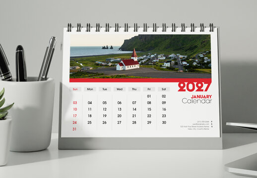 2027 Desk Calendar Template with Scenic Nature Photography