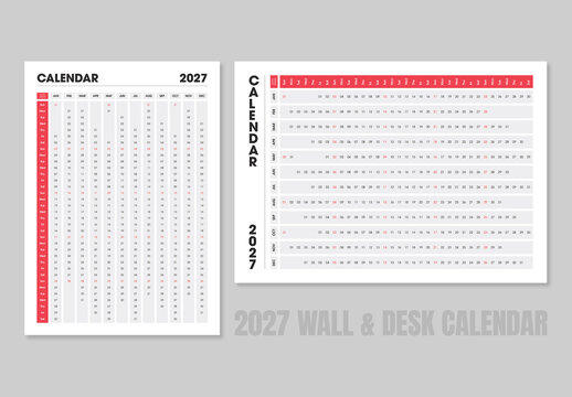 2027 Wall and Desk Calendar Template with Minimal Monthly Grid