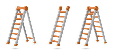 Three metal step ladders set isolated on a transparent background © Sowaiba Creative