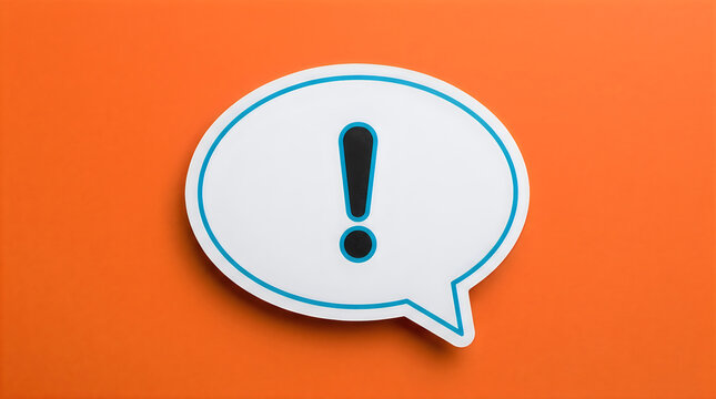 Paper speech bubble with a black exclamation mark on a bright orange background