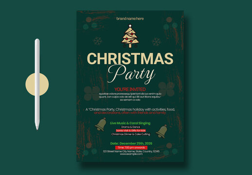 Elegant Christmas Party Invitation Flyer Template