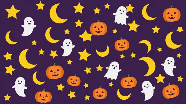 Cute Halloween background pattern featuring friendly ghosts and pumpkins