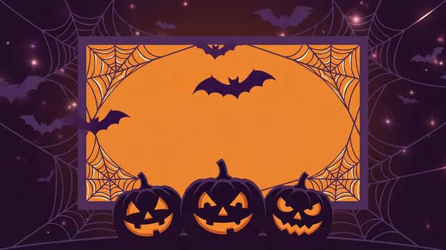 Halloween background animation with carved pumpkins and flying bats