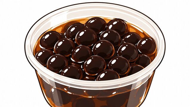 プラスチックカップにたっぷりの黒いタピオカパールが詰め込まれたクローズアップイラスト