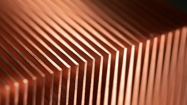 Abstract Macro View of Copper Heat Sink Fins.