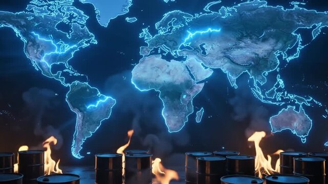 Burning Oil Barrels and Global Pollution Environmental Crisis Scene 4k