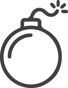 Black bomb icon with burning fuse line art