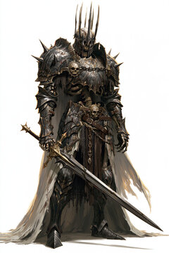 Skeleton Armored Dark Knight With Crowned Helmet and Massive Sword for Halloween Fantasy Role Play Character