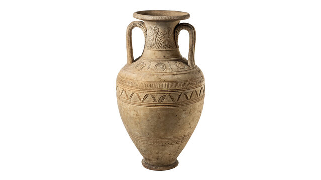 Traditional antique ceramic clay amphora vase urn isolated on transparent background