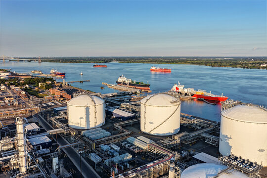 A Refinery and Tankers Along the Delaware River