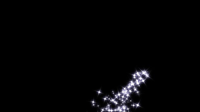 fast line glitter motion, white cartoon blinking stars, flat vector doodle sparkle, glowing light trails, 2D shining twinkle effect on black screen.animision effect vie.