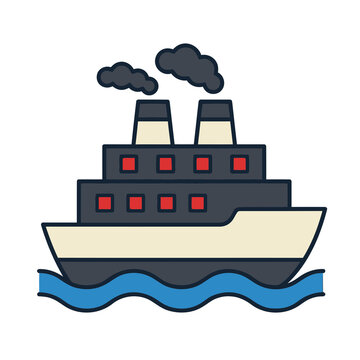 Stylized ship illustration with smoke