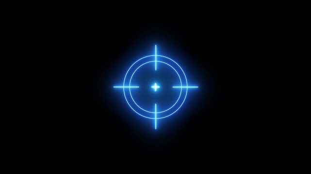 Neon blue digital target reticule overlay for gaming and hud interface cross hair
