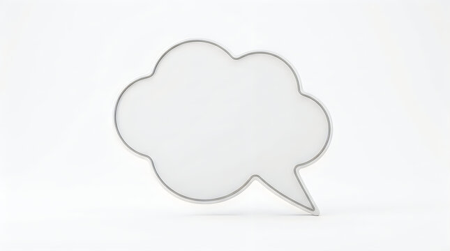 Blank white thought bubble or speech balloon shaped like a cloud, featuring a pointed tail at the bottom right, isolated on white background