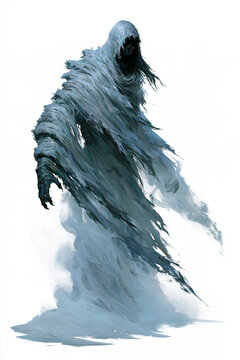 Ghost Hooded Wraith in Tattered Flowing Robes With Shadowed Face for Halloween Fantasy Horror Role Play Games