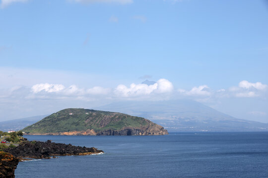 View of the Monte da Guia volcano, with the Pico volcano in the background, Azores, Portugal    