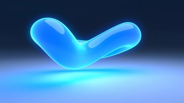 Glossy blue abstract 3D form morphs and floats above a glowing reflective surface in a dark digital. Technology presentations, motion graphics intros, and digital innovation campaigns.