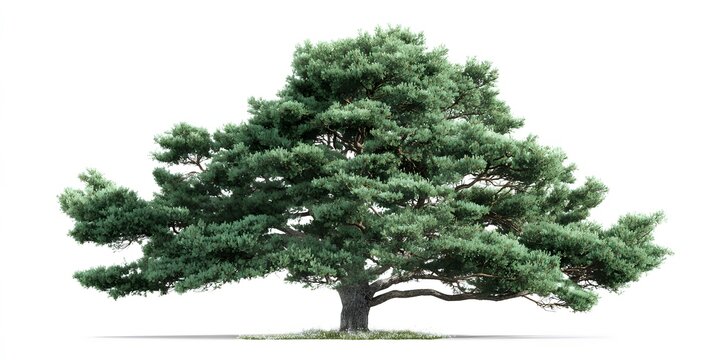 This mature pine tree features a broad canopy of dense green needles and a sturdy trunk.