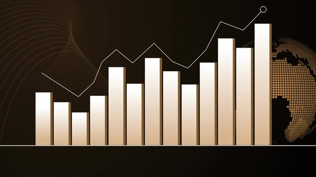 Rising bar chart and line graph with world map business growth finance and global market trend animation