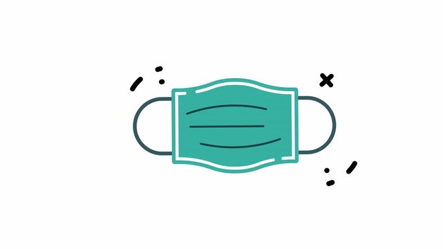 Animated teal surgical face masks on transparent background