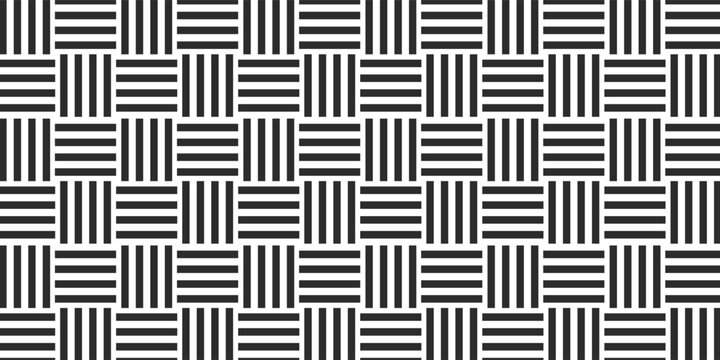 Abstract rattan weaving lines pattern. Grid geometric black and white background. vektor illustraton