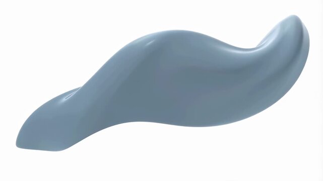 Smooth blue-gray amorphous shape flows and twists continuously on a clean white background. Futuristic backdrop inspired by fluidity and organic form.