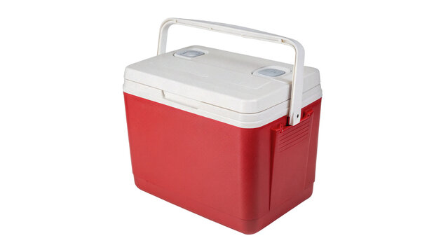 Red plastic portable picnic cooler box box isolated on transparent background