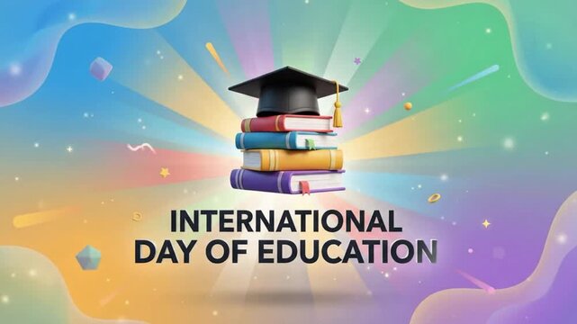 International Day of Education Colorful Books Learning Design Scene 4k