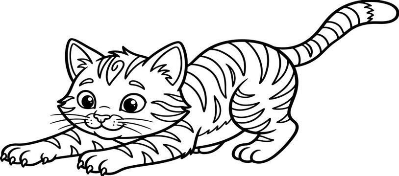 Cute Little Tiger Cub Stretching Playful Cartoon