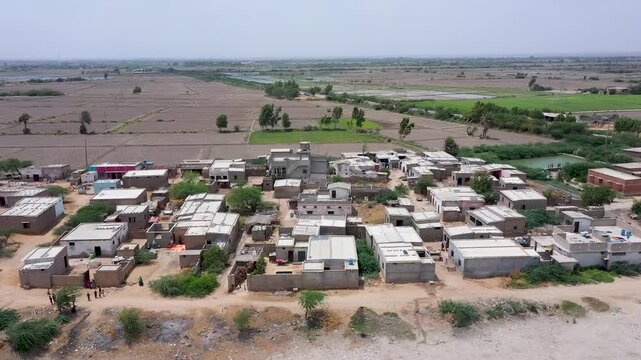 Aerial View of Small Village Settlement and Mud Houses in Sindh Pakistan