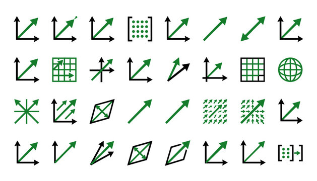 eigenvalues eigenvectors and linear transformation scaling icon set vector .