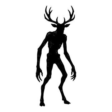 Silhouette of a deer horned humanoid figure in shadow.