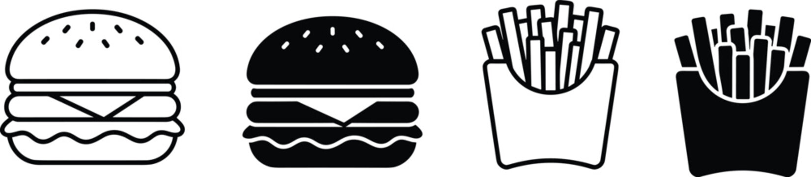Fast food burger fries doodle vector illustration.Fast food icon set with hamburger french fries  for american diner restaurant menus and coloring book page designs