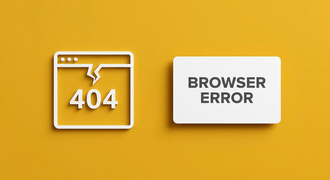 Browser Error 404 Sign with Cracked Window on Yellow