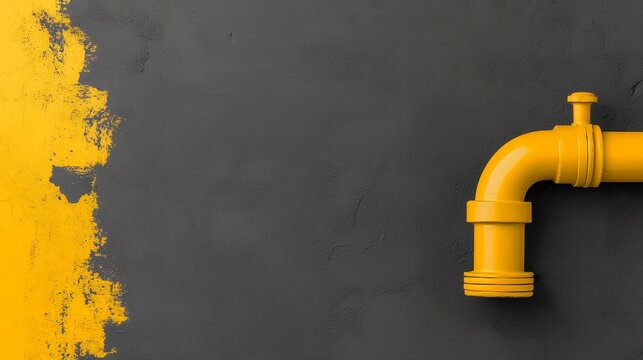 A vibrant yellow pipe stands out against a dark gray textured wall, half painted yellow