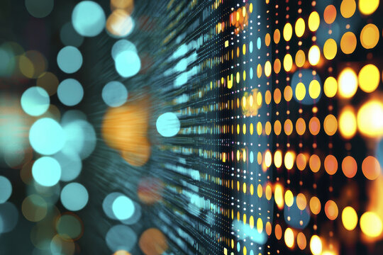Abstract digital background with colorful bokeh lights and glowing dots creating stylish connection setup