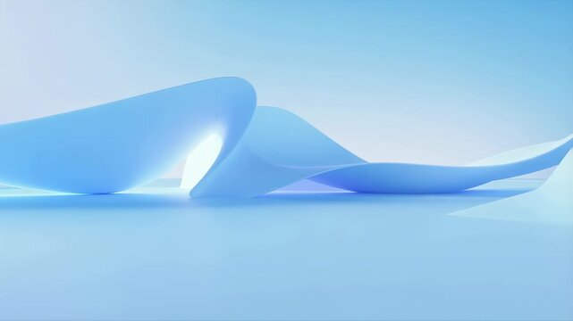 Smooth light blue wave shapes flow and undulate across a pale gradient background with soft glowing edges. Flowing visual background for presentations and abstract design elements.