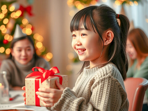 クリスマスプレゼントをもらう女児1789