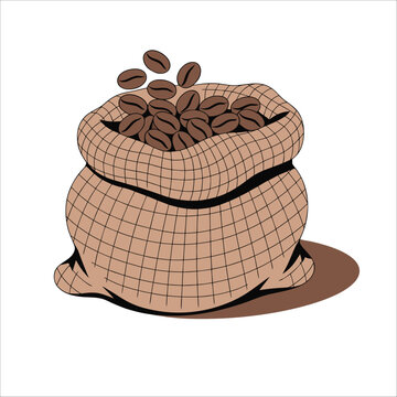 Burlap Sack Filled with Roasted Coffee Beans Vector Illustration