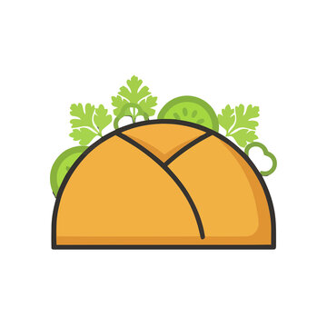 Stylized taco illustration with cilantro and cucumber slices