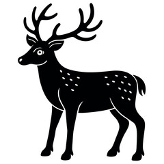 Obraz premium Reindeer pulling sleigh silhouette on white background