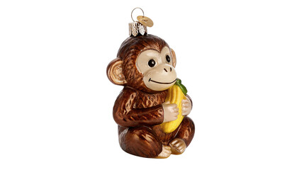 Cute monkey holding banana christmas tree toy ornament isolated on transparent background © Ward