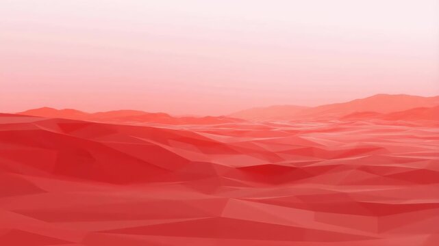 Abstract red low-poly landscape with slow drifting motion and gradient background. Flowing lines and layered movement form a digital wave background.